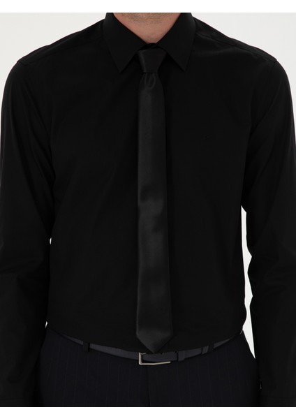 Erkek Siyah Slim Fit Pamuk Klasik Gömlek 50294746-VR046
