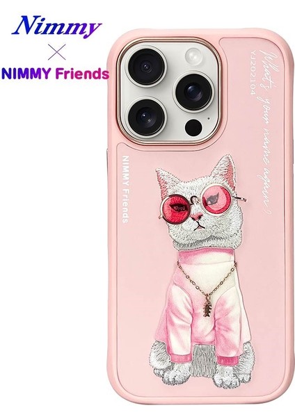 iPhone 16 Pro Uyumlu 3D Gözlük Zincir White Kedi Nakış İşlemeli Kabartmalı Cool Glasses Kılıf