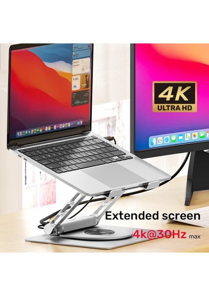 Unıtek 360 Derece Döner 5in1 Metal Notebook Standı (Ethernet, 2xusd3.0, Hdmı, 100W Pd) (D1109B01)