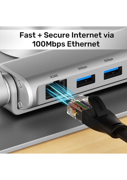 Unıtek 360 Derece Döner 5in1 Metal Notebook Standı (Ethernet, 2xusd3.0, Hdmı, 100W Pd) (D1109B01)