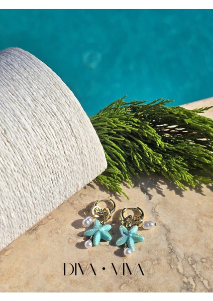 - Stellaria - Minimal Deniz Yıldızı ve Incili Charm Kadın Küpe