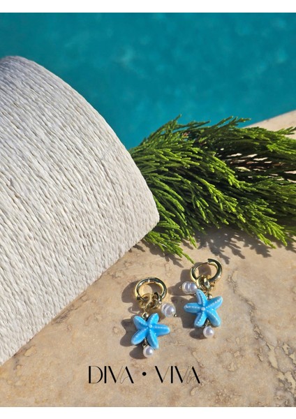 - Stellaria - Minimal Deniz Yıldızı ve Incili Charm Kadın Küpe