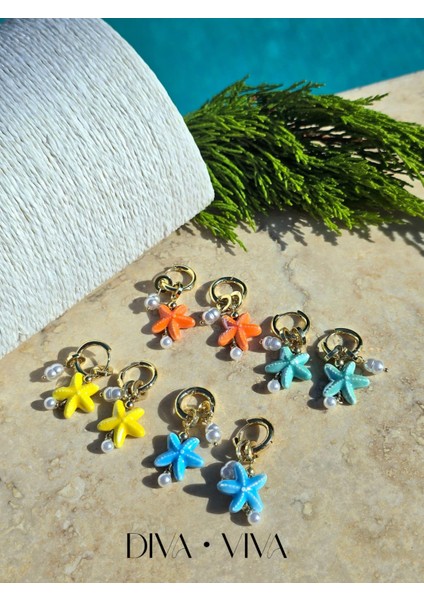 - Stellaria - Minimal Deniz Yıldızı ve Incili Charm Kadın Küpe