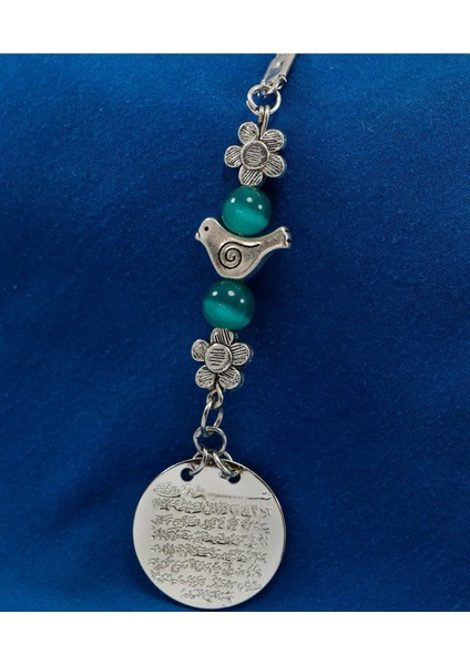 Küçük Eskitme Çiçekli Kuş Metal Ayetel Kürsi Araba Dikiz Ayna Süsü, Gümüş Renkli