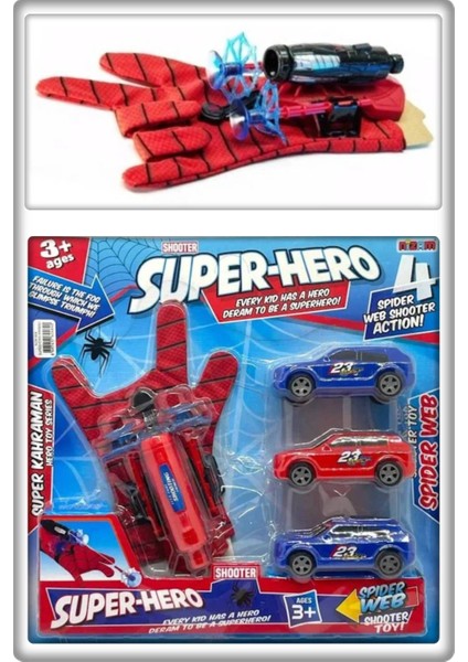 Örümcek Adam Vantuz Fırlatan Eldiven ve 3 Adet Araba Seti 1 Set.