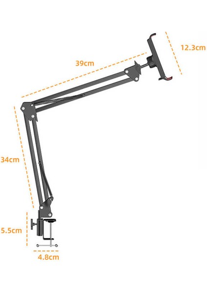 Masaüstü Telefon & Tablet Tutucu 360° Dönen Başlık, Çift Teleskopik Kol (73CM) Ayarlanabilir Kelepçe modelleri