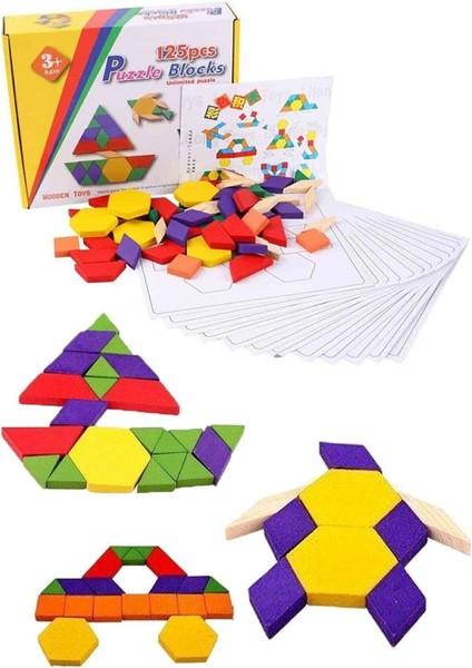 Renkli Ahşap 125 Parça Tangram Zeka Geliştirici Eğitici Puzzle Seti modelleri
