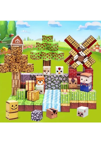 Minecraft Manyetik Küp Blok Çiftlik Hayvan Temalı Yapı Taşı 108 Parça