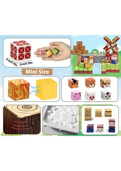 Minecraft Manyetik Küp Blok Çiftlik Hayvan Temalı Yapı Taşı 108 Parça