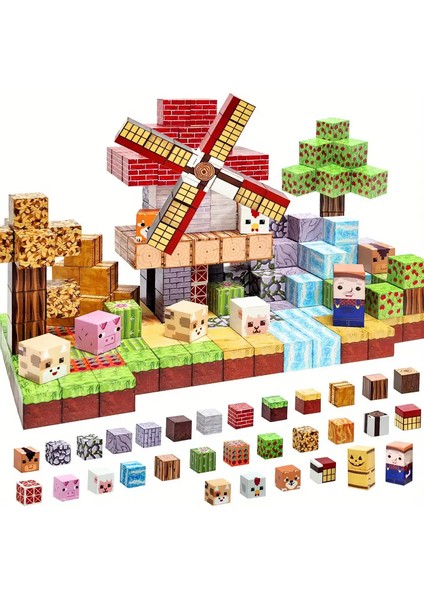 Minecraft Manyetik Küp Blok Çiftlik Hayvan Temalı Yapı Taşı 108 Parça