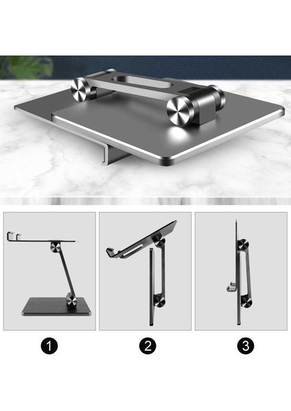 Masaüstü Telefon Tablet Standı Ağır Metal Taban, Katlanabilir, 180° Dönen Çift Dirsekli Tutucu Gri fiyatları