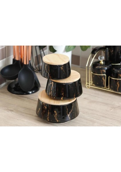 Arow Lena Mermer Desen 3'lü Saklama Kabı Seti