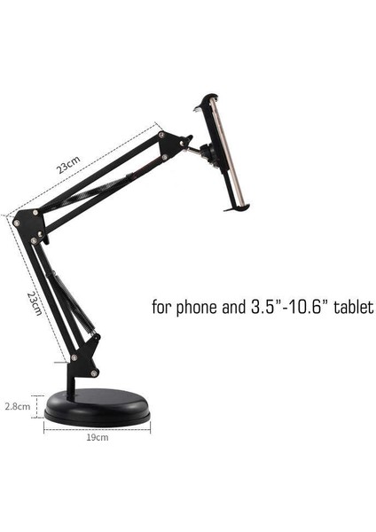 Masaüstü Telefon Tablet Tutucu 360° Dönen Başlık Çift Hareketli Ayarlanabilir Uzun Kol (56CM) fiyatları