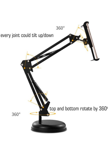 Masaüstü Telefon Tablet Tutucu 360° Dönen Başlık Çift Hareketli Ayarlanabilir Uzun Kol (56CM) indirimleri