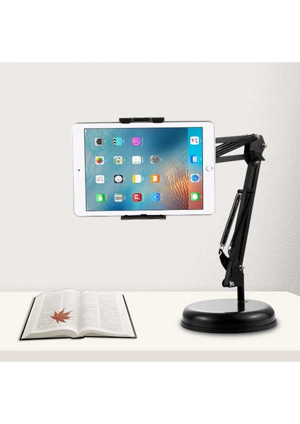 Masaüstü Telefon Tablet Tutucu 360° Dönen Başlık Çift Hareketli Ayarlanabilir Uzun Kol (56CM)