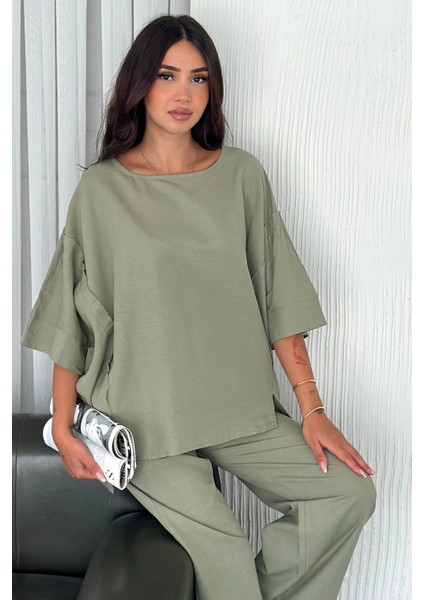 Oversize Keten Takım – Kadın Yazlık Rahat Kalıp 2’li Kombin