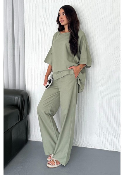 Oversize Keten Takım – Kadın Yazlık Rahat Kalıp 2’li Kombin