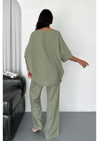 Oversize Keten Takım – Kadın Yazlık Rahat Kalıp 2’li Kombin
