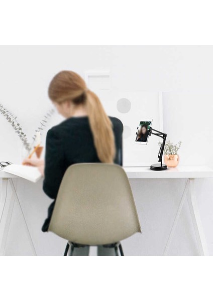 Çalışma Masası Ofis Ev Masa Üstü Tablet ve Telefon Tutucu 56CM Çift Hareketli Ayarlanır Uzun Kol indirimleri