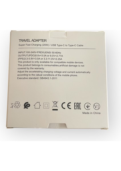 Hızlı Şarj (25W) USB Type-C To Type-C Seyehat Şarj Adaptörü