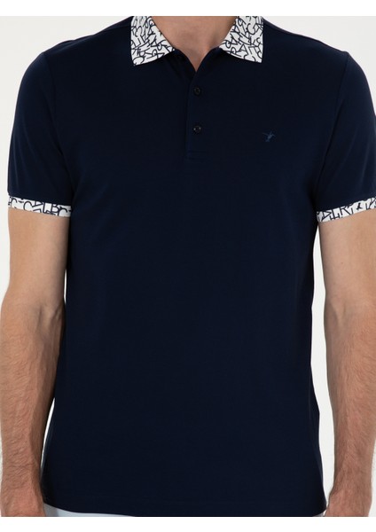 Erkek Lacivert Slim Fit Polo Yaka Merserize T-shirt 50284293-VR033