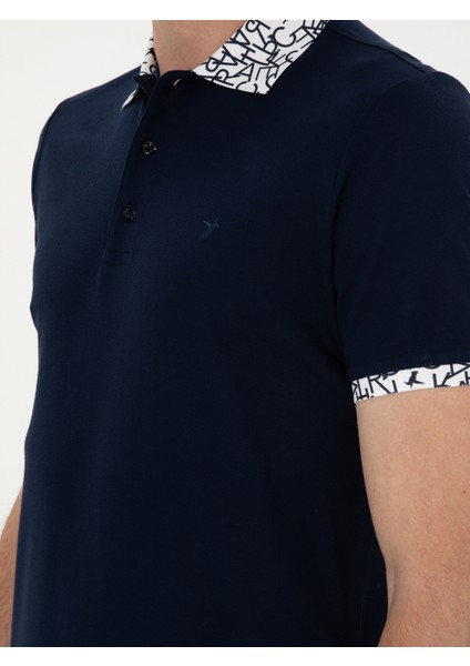 Erkek Lacivert Slim Fit Polo Yaka Merserize T-shirt 50284293-VR033