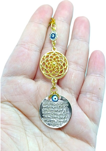 Ayetel Kürsi Araba Dikiz Ayna Süsü, Metal Çiçek Lüks Hediyelik Aksesuar Parlak Nazar Boncuklu fırsatları