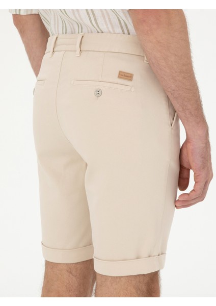 Erkek Bej Regular Fit Beli Bağcıklı Şort 50287286-VR011