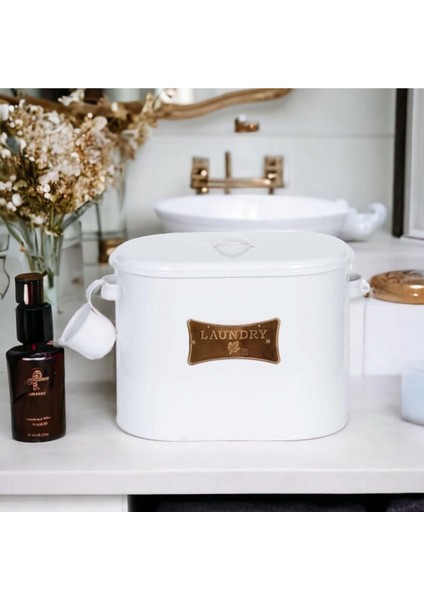 Beyaz Metal Deterjan Kutusu, 12 Lt, Bölmeli, Dayanıklı ve Şık Tasarım