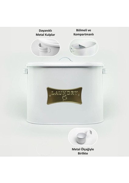 Beyaz Metal Deterjan Kutusu, 12 Lt, Bölmeli, Dayanıklı ve Şık Tasarım fiyatları