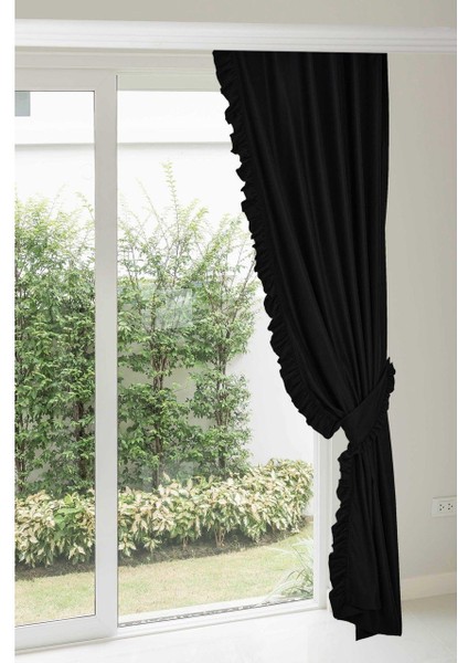 Fırfırlı Vintage Kadifemsi Dertsiz Pamuk Keten Perde (En x Boy) - Tek Kanat