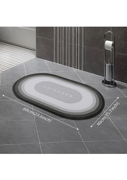 Gri Oval Su Emici Banyo Paspası, Kaymaz Taban, Yumuşak ve Hafif 40x60 cm