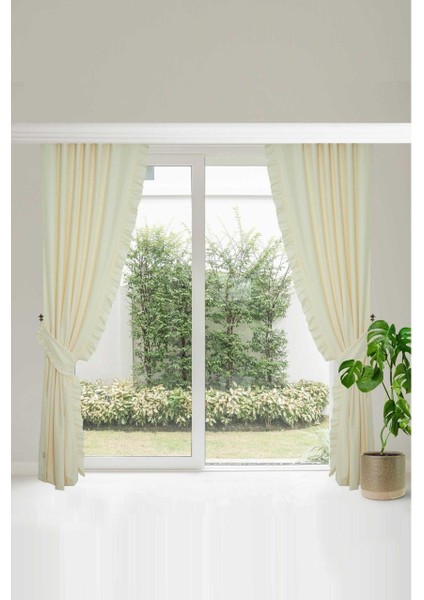 Fırfırlı Vintage Kadifemsi Dertsiz Pamuk Keten Perde (En x Boy) - Tek Kanat