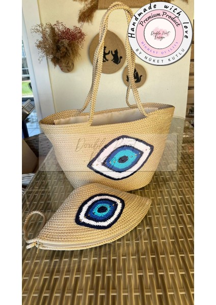 2li Takım Plaj Çantası , El Çantası Clutch, Totebag, Kadın Çanta, Yazlık, Hediyelik, hasır Jüt Tress