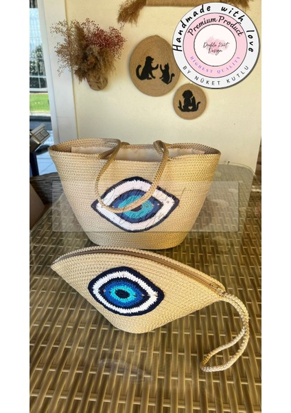 2li Takım Plaj Çantası , El Çantası Clutch, Totebag, Kadın Çanta, Yazlık, Hediyelik, hasır Jüt Tress