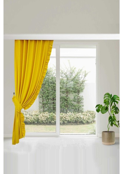 Fırfırlı Vintage Kadifemsi Dertsiz Pamuk Keten Perde (En x Boy) - Tek Kanat