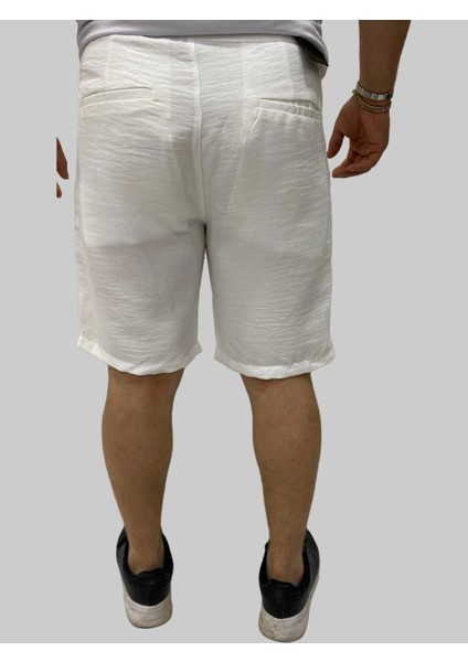Erkek Sers Keten Beli Bağcıklı Regular Beyaz Şort&kapri modelleri
