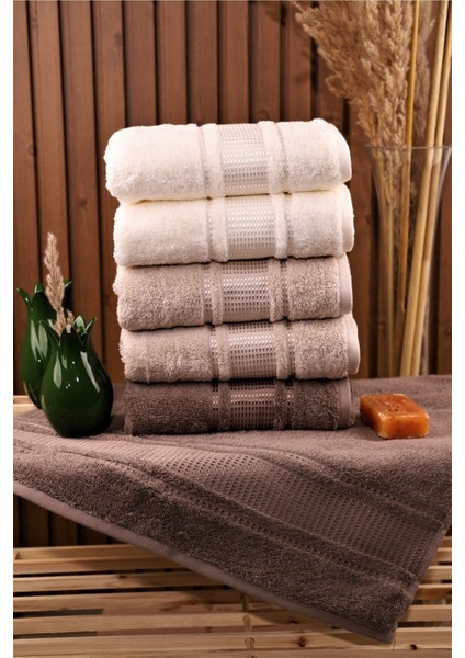 Yüksek emişli 6'lı pamuklu el yüz havlusu 50x90 krem kahve bej renk