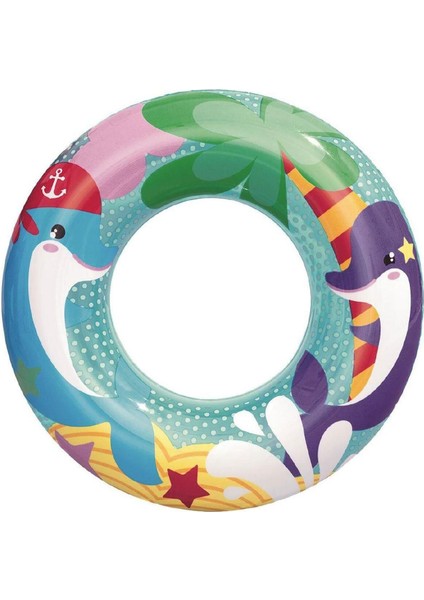 Renkli ve desenli 51 cm can simidi, güvenle kullanıma uygun, turuncu, 1+ yaş