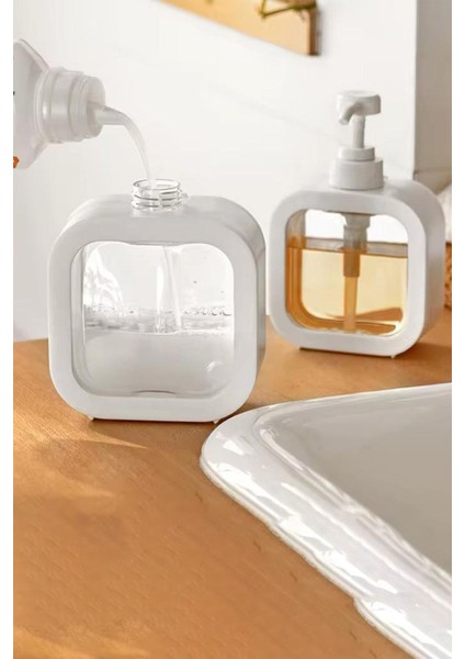 2 Adet Beyaz Plastik Sıvı Sabunluk, Banyo ve Mutfak için şık ve kullanışlı