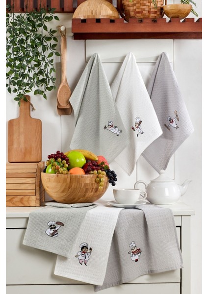 6'lı Pamuklu Mutfak Kurulama Bezi 40x60cm, Yumuşak ve Dayanıklı Gri El Havlusu