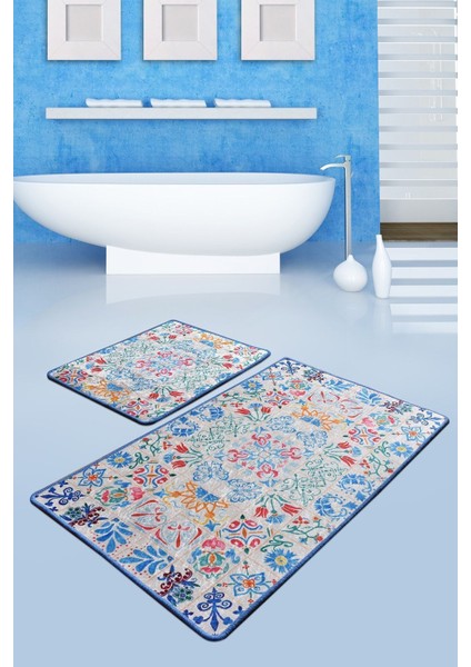 Renkli 2'li Banyo Halısı ve Paspas Takımı, kaymaz taban, şık ve kullanışlı set