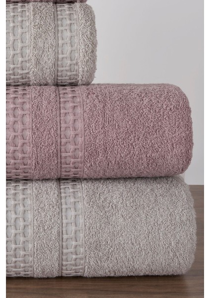 Yumuşak 4'lü Banyo Havlu Seti, %100 Pamuk, Kahverengi-Gül Kurusu renkli, yumuşak dokunuşlu fırsatları