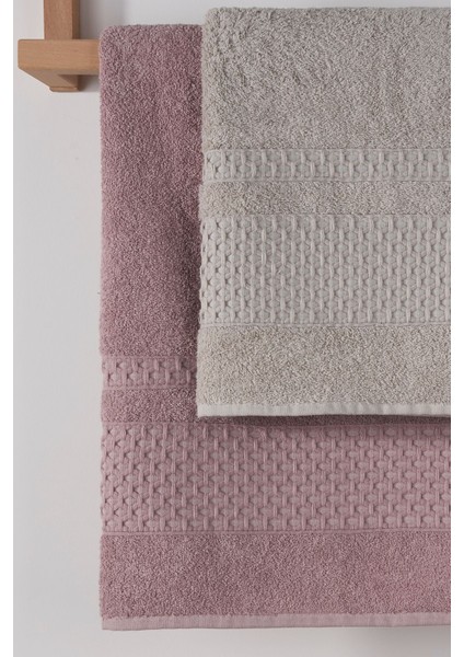 Yumuşak 4'lü Banyo Havlu Seti, %100 Pamuk, Kahverengi-Gül Kurusu renkli, yumuşak dokunuşlu