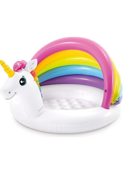 Renkli Unicorn Şekilli Şişme Bebek Havuzu, Gölgelikli, 127x102x69 cm, Pompa dahil değil