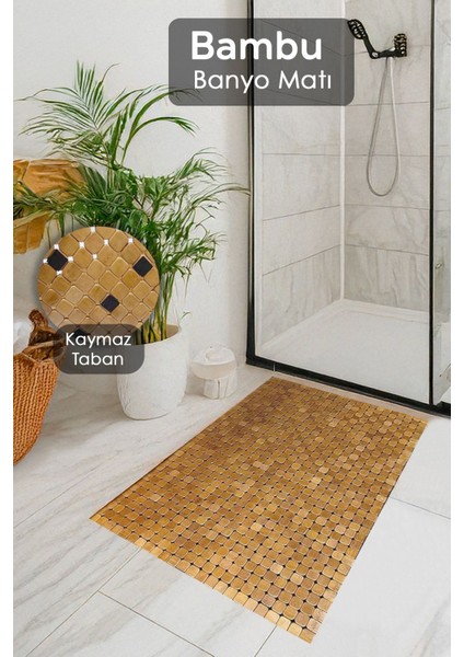 Bambu Kaymaz Banyo Paspası 38x59, Çok Amaçlı, Kaydırmaz, Kapı Önü ve Duş Matı