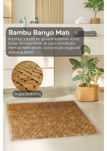 Bambu Kaymaz Banyo Paspası 38x59, Çok Amaçlı, Kaydırmaz, Kapı Önü ve Duş Matı