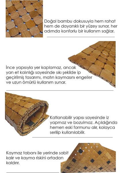 Bambu Kaymaz Banyo Paspası 38x59, Çok Amaçlı, Kaydırmaz, Kapı Önü ve Duş Matı