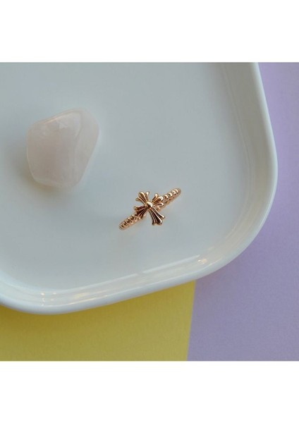 Rose Gold Renk Cross Yüzük Haç Model Ayarlanabilir Yüzük