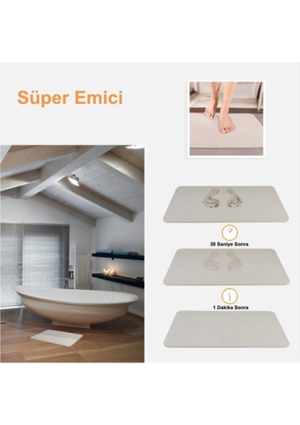 Emici Sihirli Banyo Paspası 40x60, Kırık Beyaz, Hızlı Kuruyan, Akrilik Malzeme